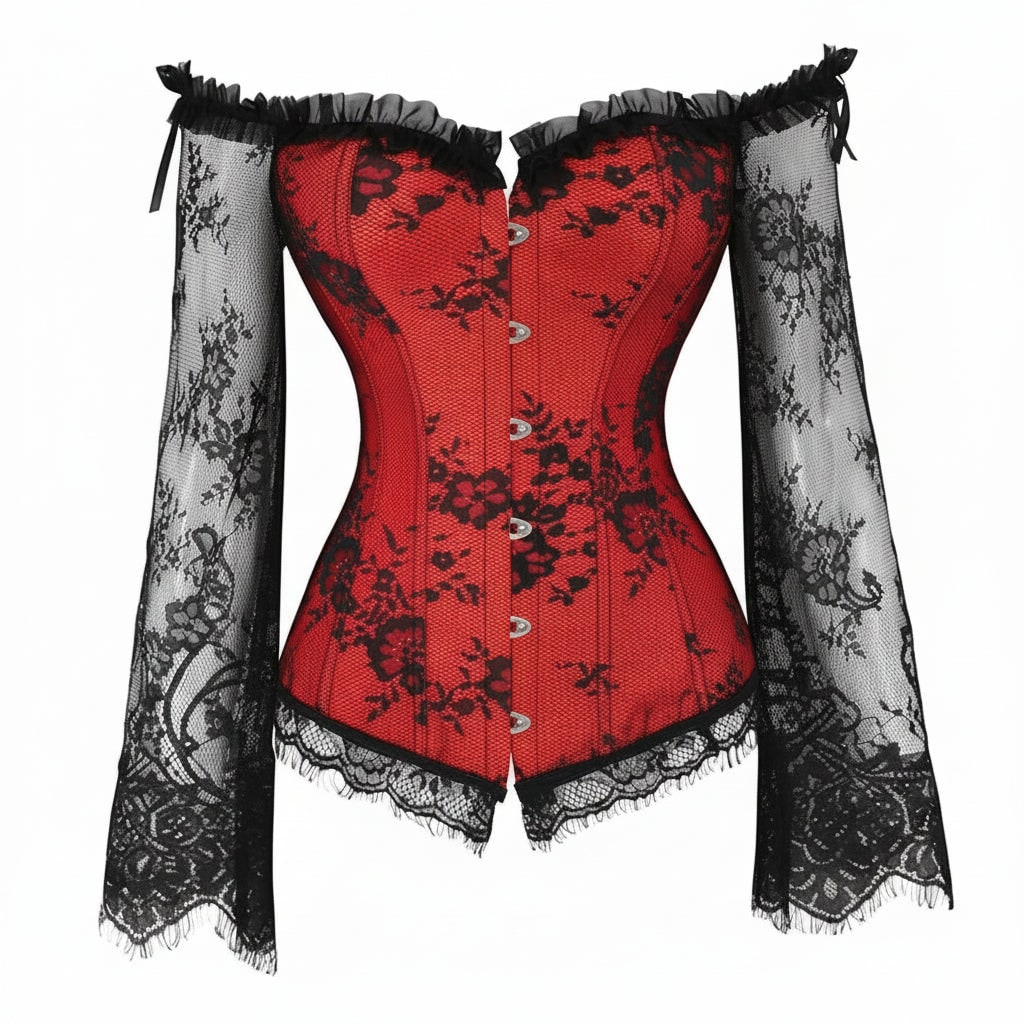 Halloween Costumes Womens Gothic Corset Lace Sleeve Outfit - Image 1