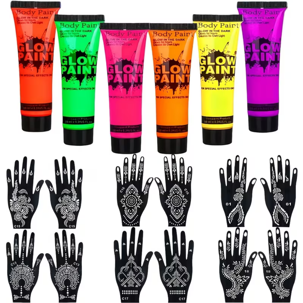 Fodbold UV Glow Body Paint Sæt Neon Ansigt