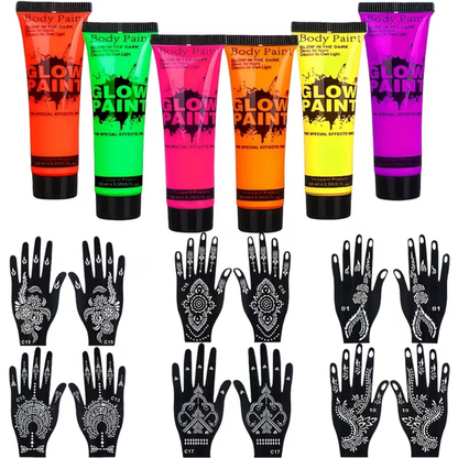 Fodbold UV Glow Body Paint Sæt Neon Ansigt