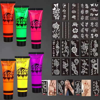 Fodbold UV Glow Body Paint Sæt Neon Ansigt