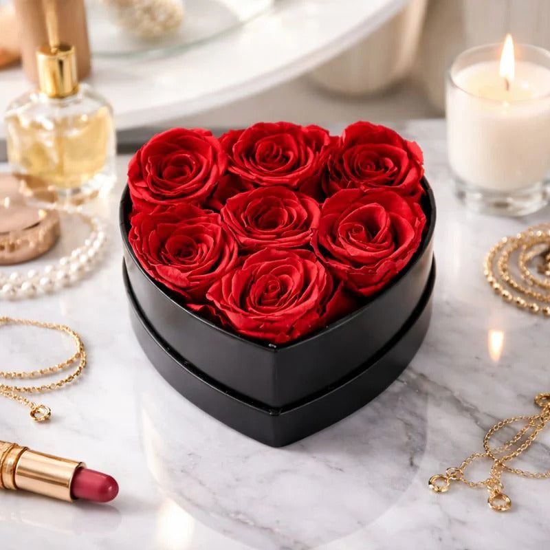 Preserved Roses Heart Box Romantic Flower Gift Home Display