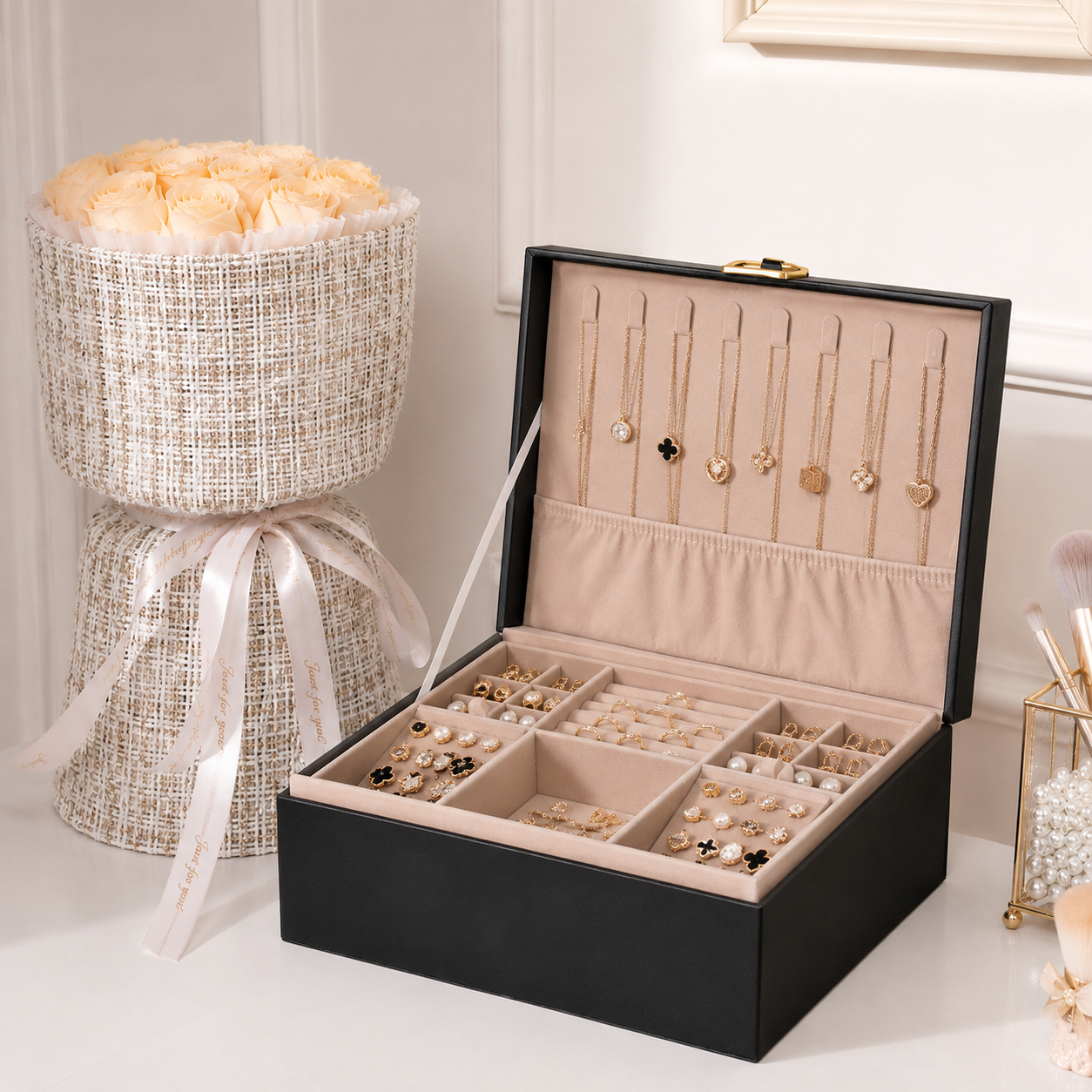 Jewelry Box Organizer Mothers Day 2 Layer Storage Case Tray