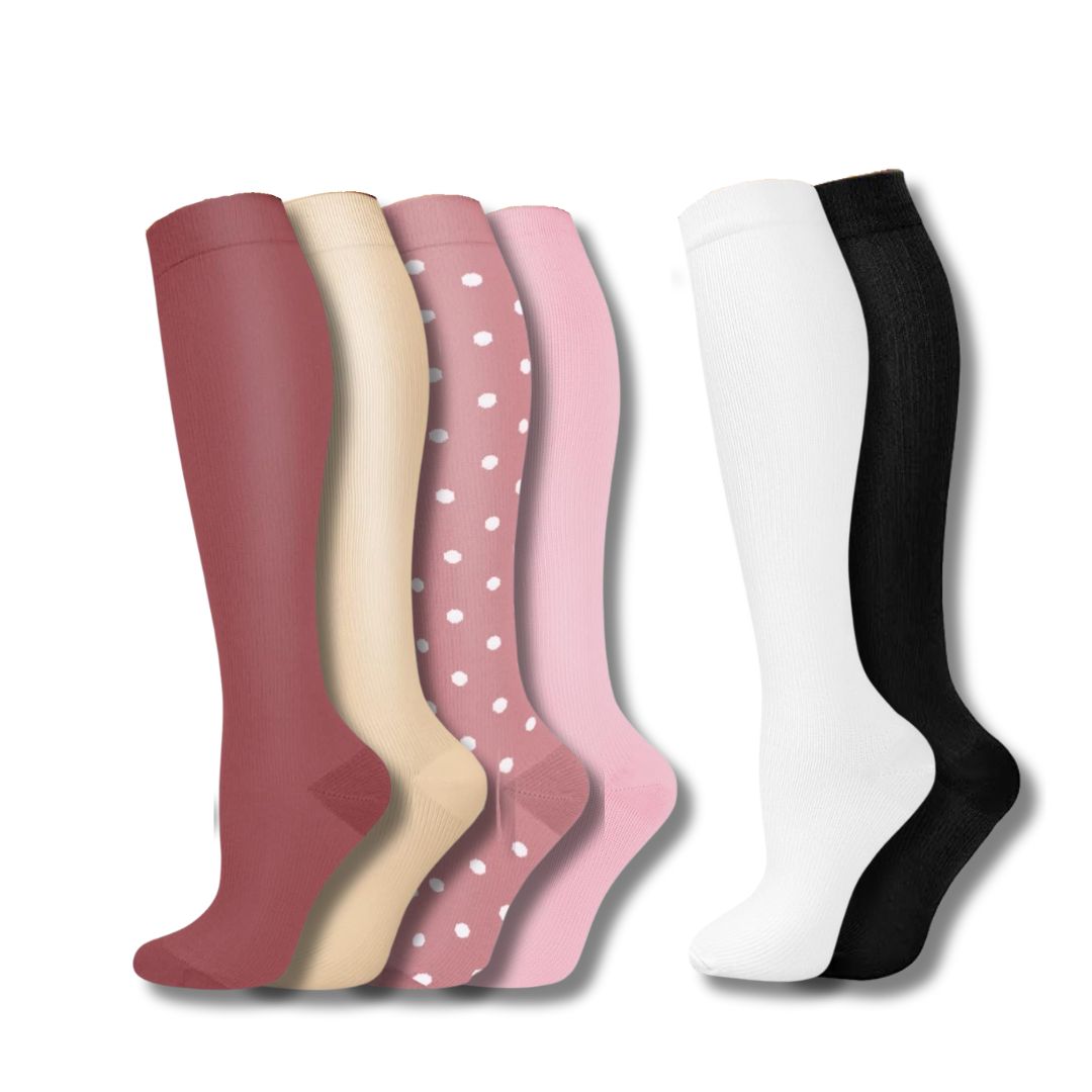 Calze a compressione da donna al ginocchio, supporto per viaggi e sport