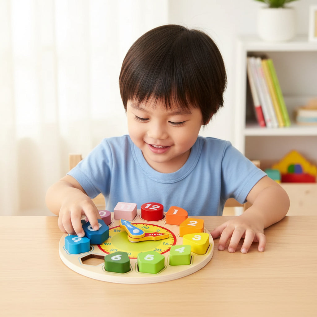 Learning Clock Colorful Numbers Wooden Construction Toddler - Image 2