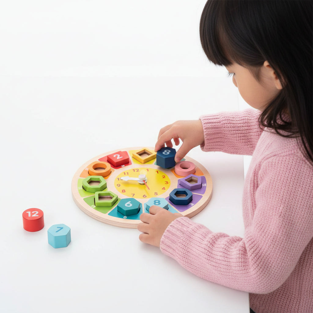 Learning Clock Colorful Numbers Wooden Construction Toddler - Image 4