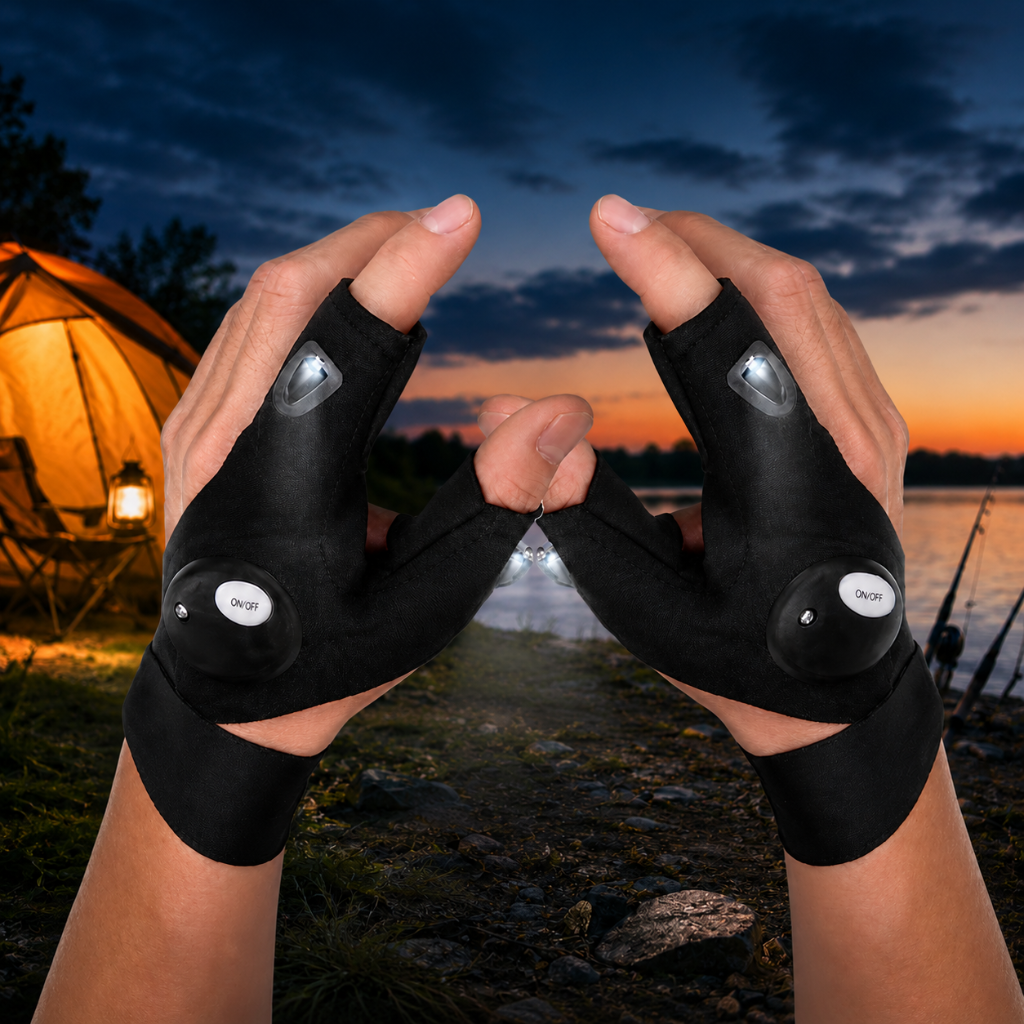 Guanti con Torcia LED per Campeggio e Pesca