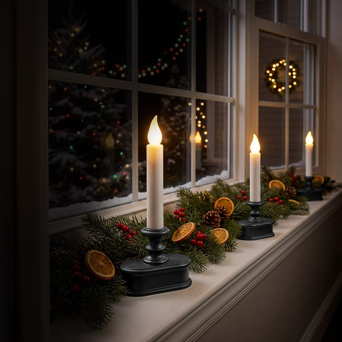 LED Window Candles Sensor Decorative Tapered Timer Set - Image 1