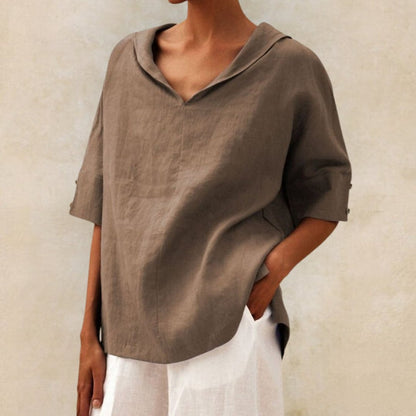Blusa de Mulher Decote em V Casual de Verão
