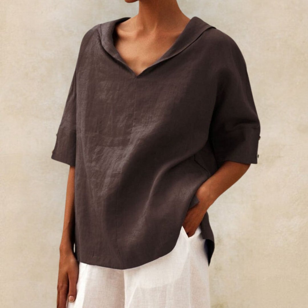 Blusa de Mulher Decote em V Casual de Verão
