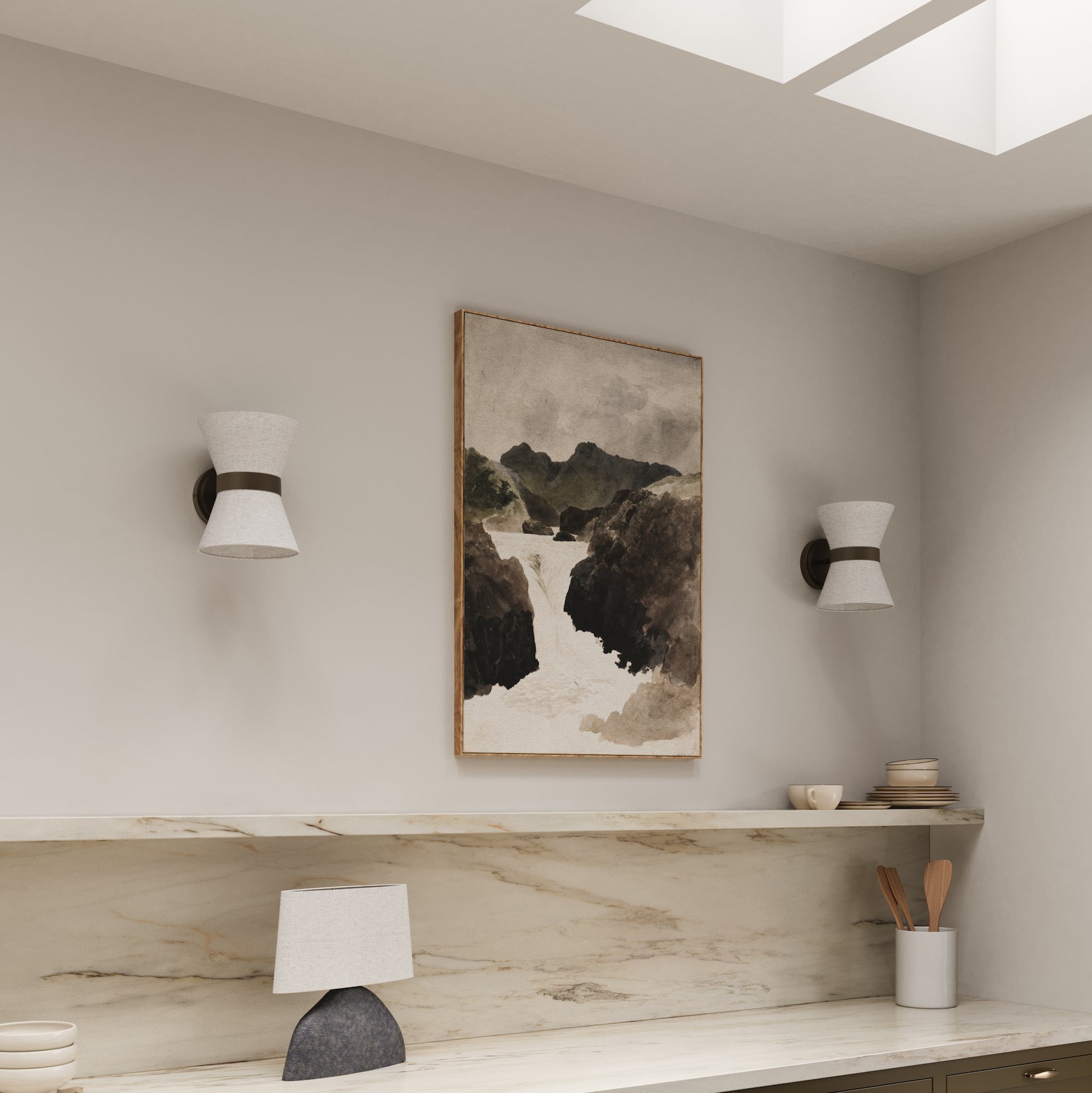Bronze & Linen Wall Light | Classic Modern Elegance