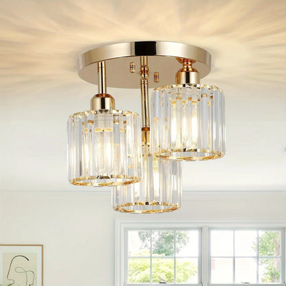 Moderne Guld Luksus Krystalloftlampe | 3-lyset Halvindbygget Loftlampe