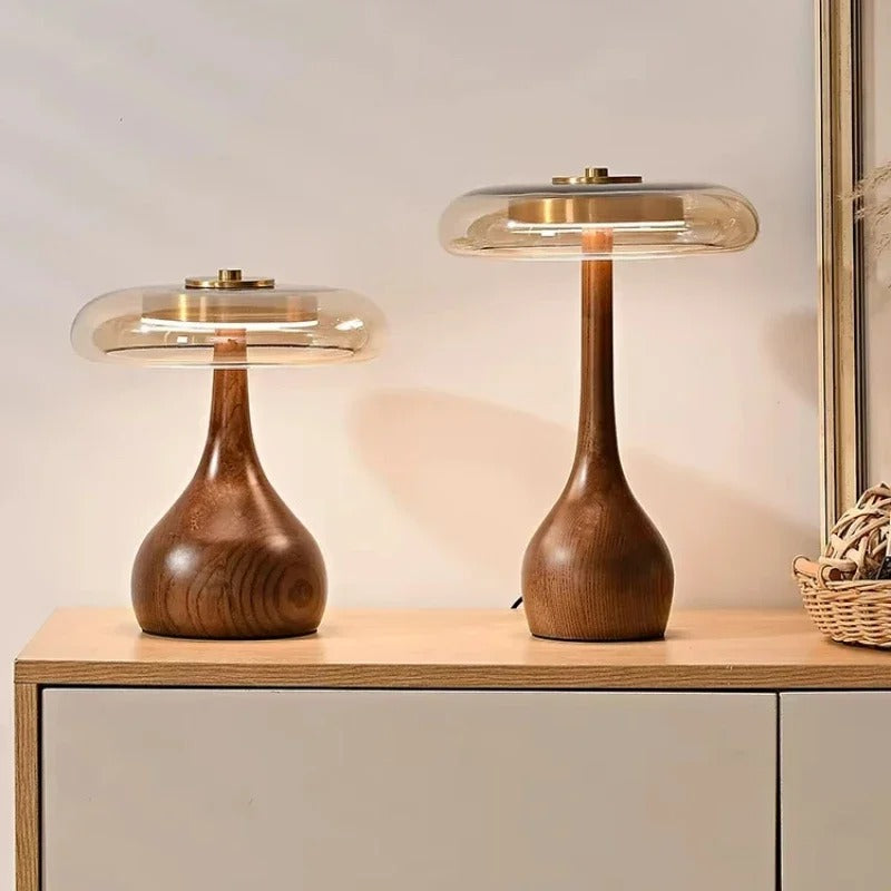 Andi Glass Table Lamp | Modern Brass & Wood Accent Light