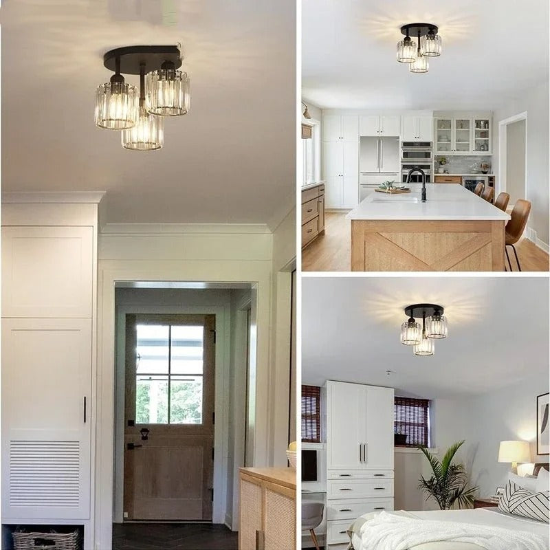 Moderne Guld Luksus Krystalloftlampe | 3-lyset Halvindbygget Loftlampe