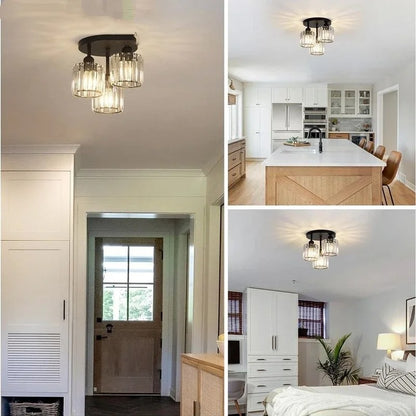 Moderne Guld Luksus Krystalloftlampe | 3-lyset Halvindbygget Loftlampe