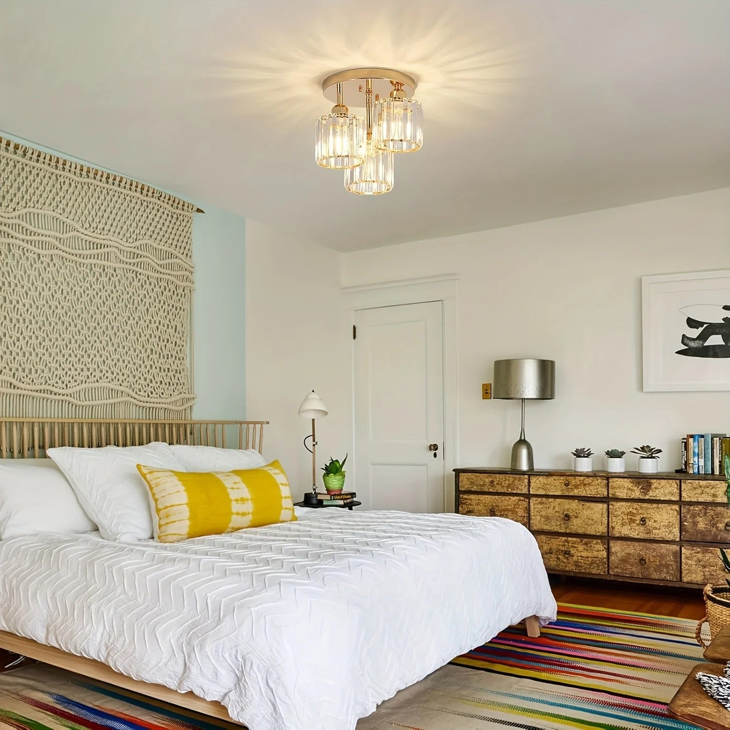 Modern Gold Luxury Crystal Ceiling Light | 3-Light Semi Flush Mount