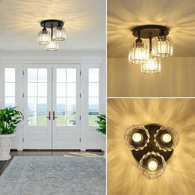 Moderne Guld Luksus Krystalloftlampe | 3-lyset Halvindbygget Loftlampe