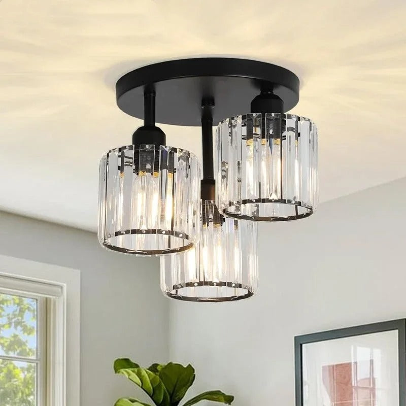 Modern Gold Luxury Crystal Ceiling Light | 3-Light Semi Flush Mount