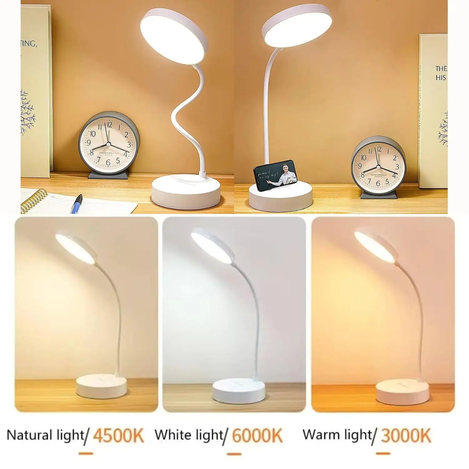 LED Desk Lamp with USB Charging | Adjustable Swan-Neck Reading Light