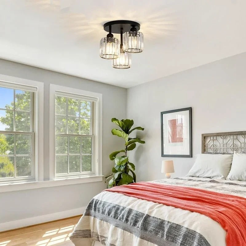Modern Gold Luxury Crystal Ceiling Light | 3-Light Semi Flush Mount