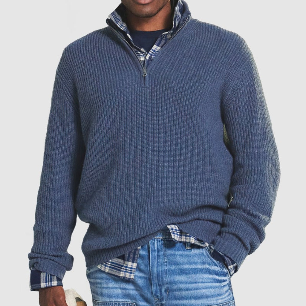 Mens Crew Neck Zipper Sweater Modern Design | Business Casual - Image 1