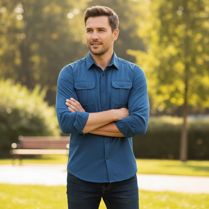 Mens Dress Shirt Button Up Casual Buttoned Collar - Image 5