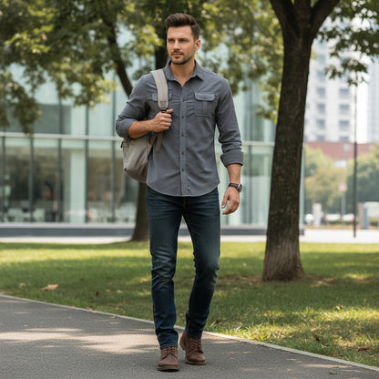 Mens Dress Shirt Button Up Casual Buttoned Collar - Image 6