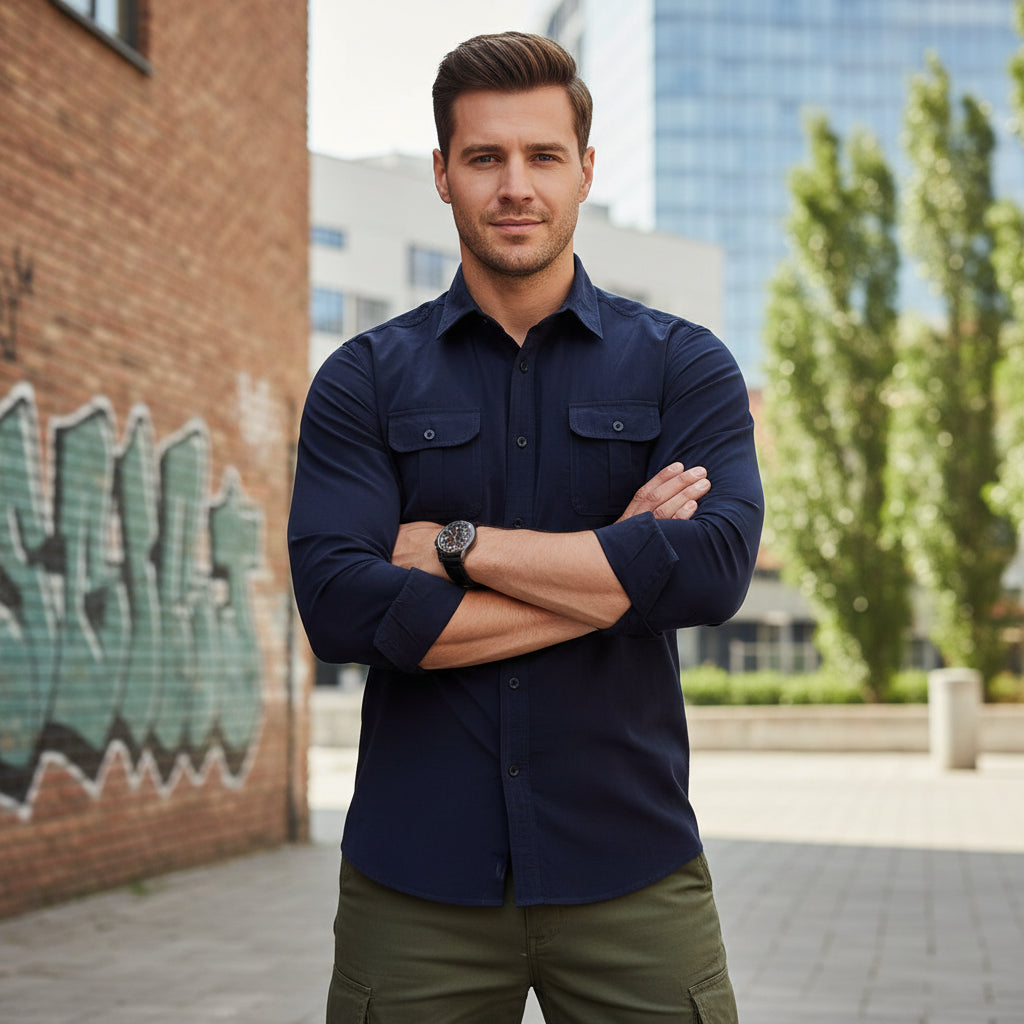 Mens Dress Shirt Button Up Casual Buttoned Collar - Image 7