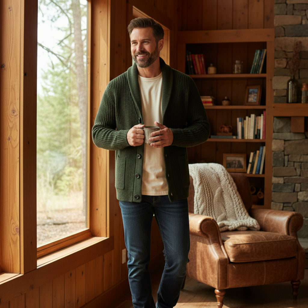 Men's Knitted Cardigan Shawl Collar | Layering - Image 1