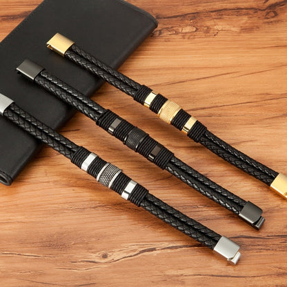 Men's Leather Bracelet Woven Braided Adjustable Clasp - Image 6