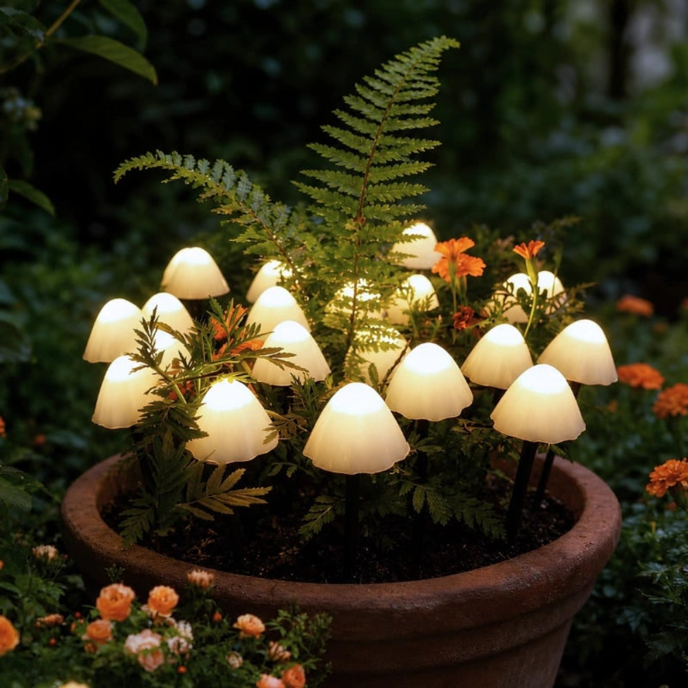 Solarbetriebene Gartenleuchten in Pilzform als Erdspieß-Set für den Außenbereich – DecorsDeluxe