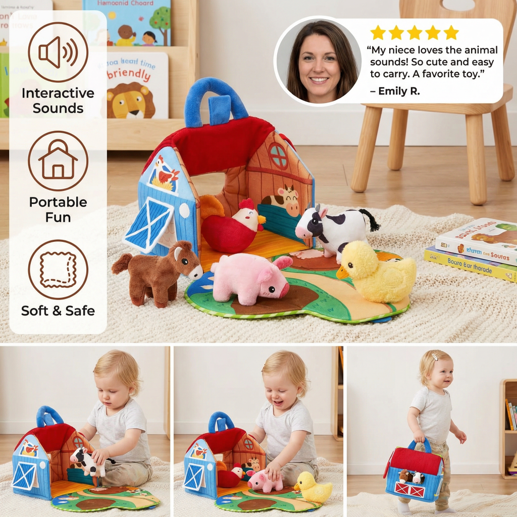 Plush Animal Toys Farm Playset Interactive Learning Fun - Image 5