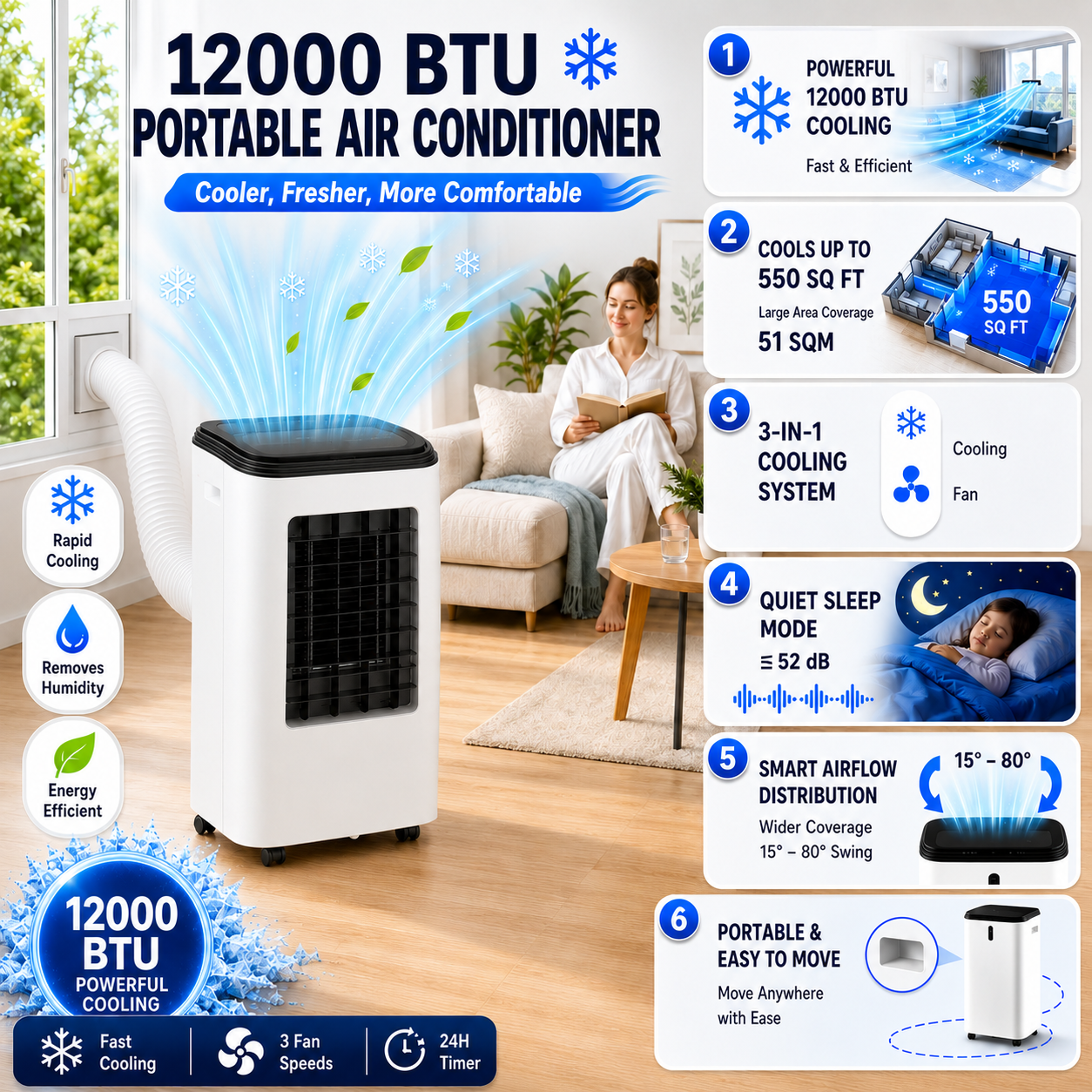 Portable Air Conditioner Energy-Efficient Cooling Unit Room - Image 3