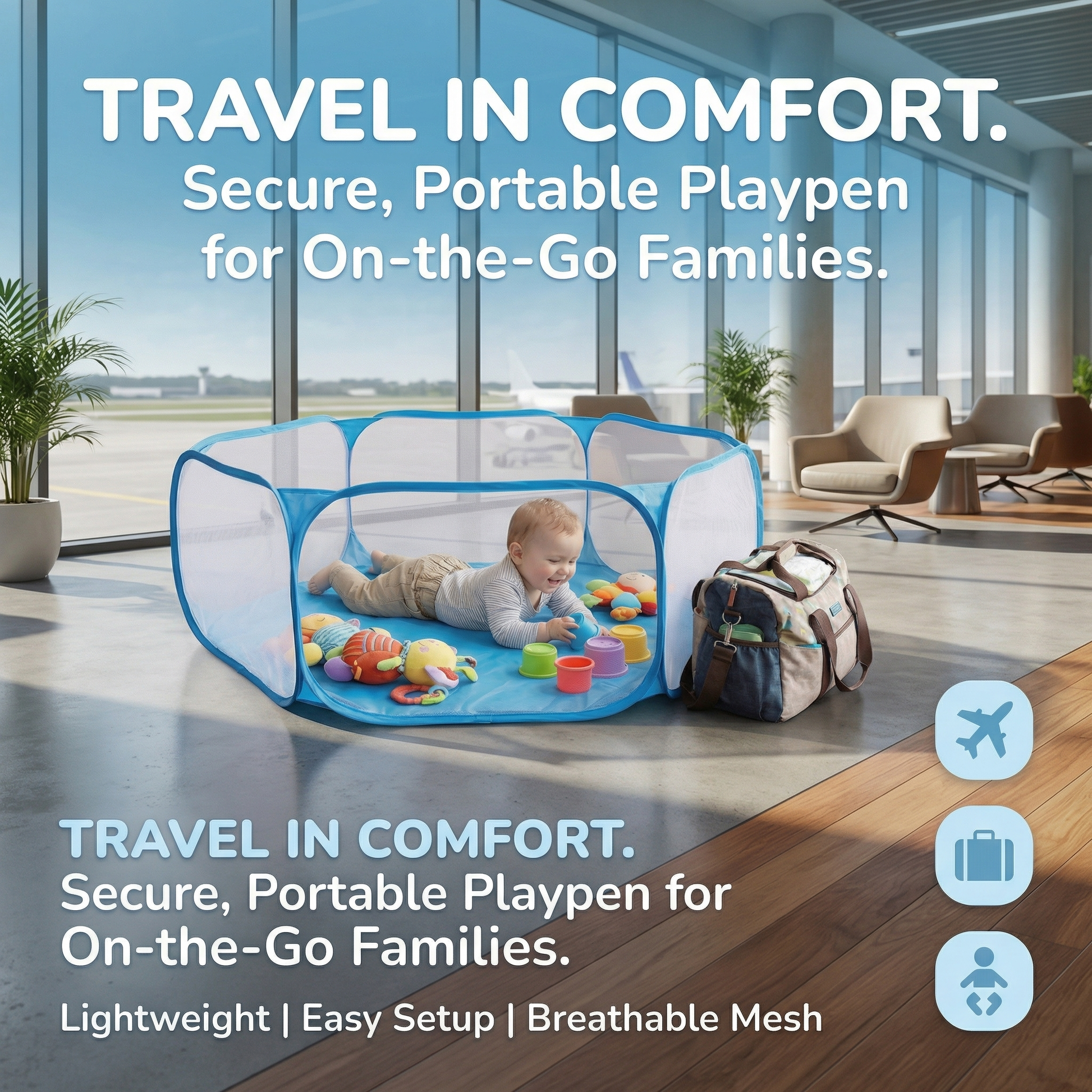 Portable Playpen Travel Safety Lightweight Mesh Design - Image 2