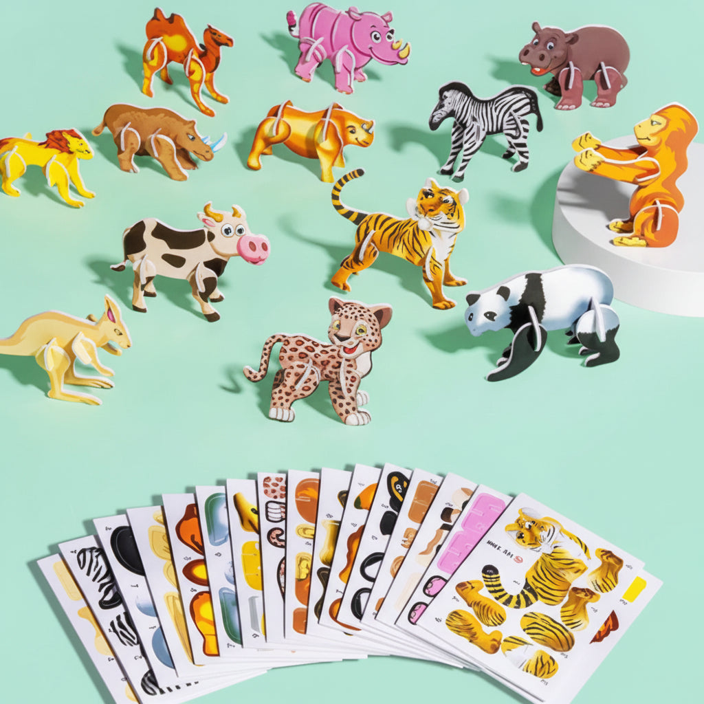 Set Puzzle 3D Bambini Gioco Educativo Animali Cartoon