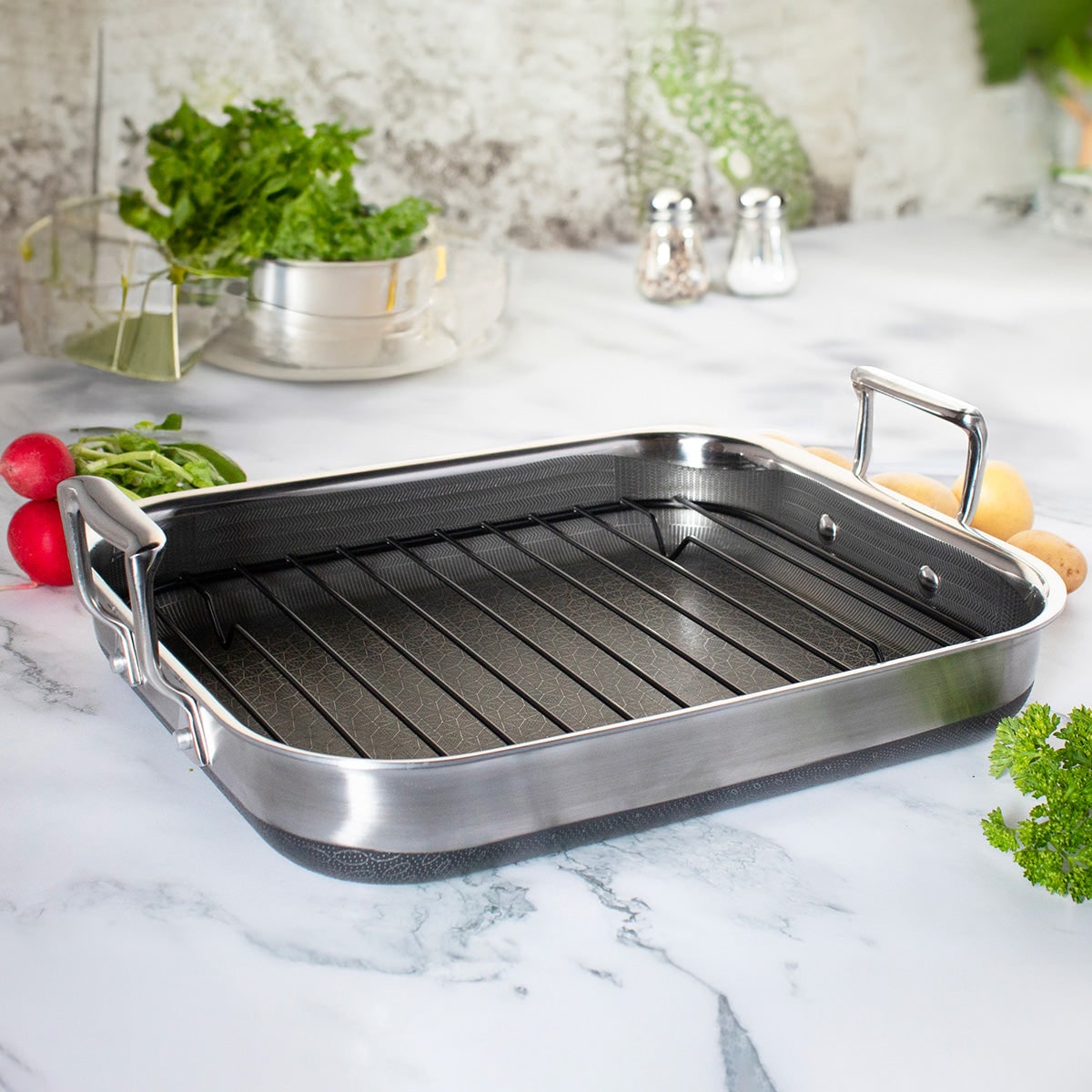 Stainless Steel Roasting Pan Nonstick Rack Deep Oven Dish - Image 3