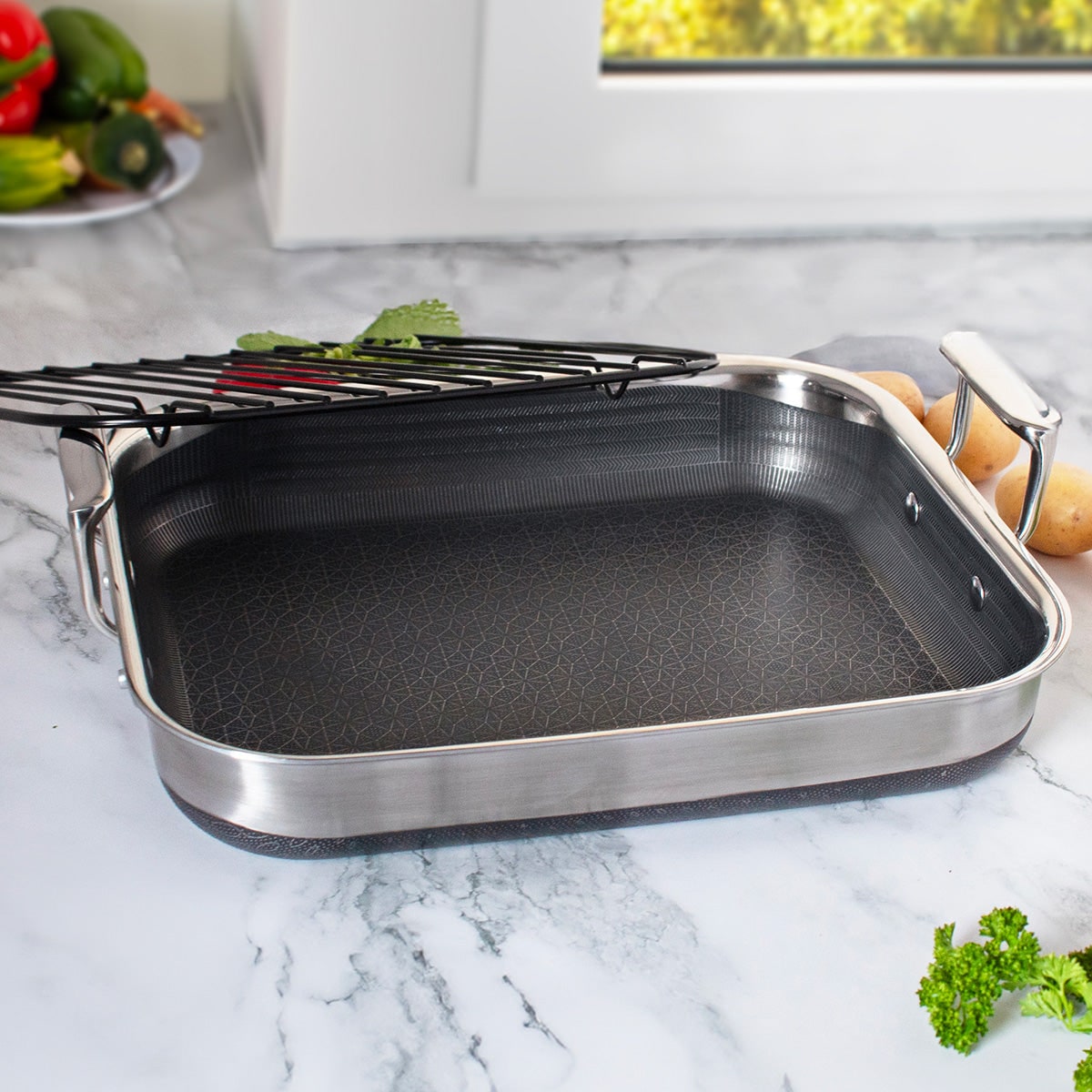 Stainless Steel Roasting Pan Nonstick Rack Deep Oven Dish - Image 4