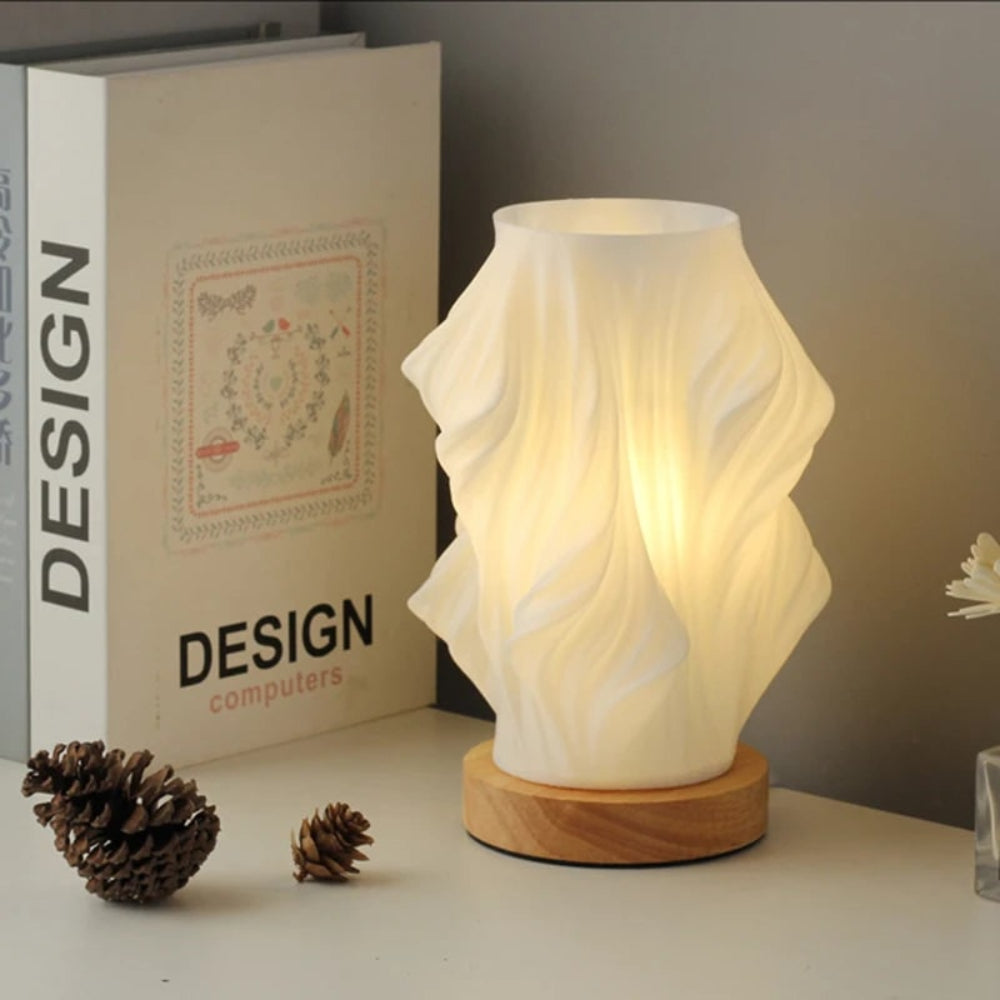 Table Lamp Modern Wave USB Dimmable Wood Base LED Light - Image 14