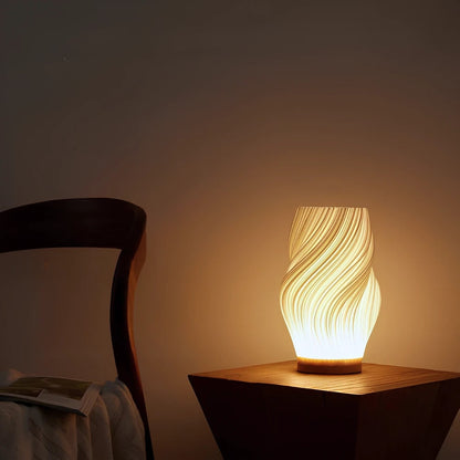 Table Lamp Modern Wave USB Dimmable Wood Base LED Light - Image 5