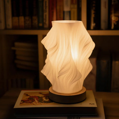 Table Lamp Modern Wave USB Dimmable Wood Base LED Light - Image 8
