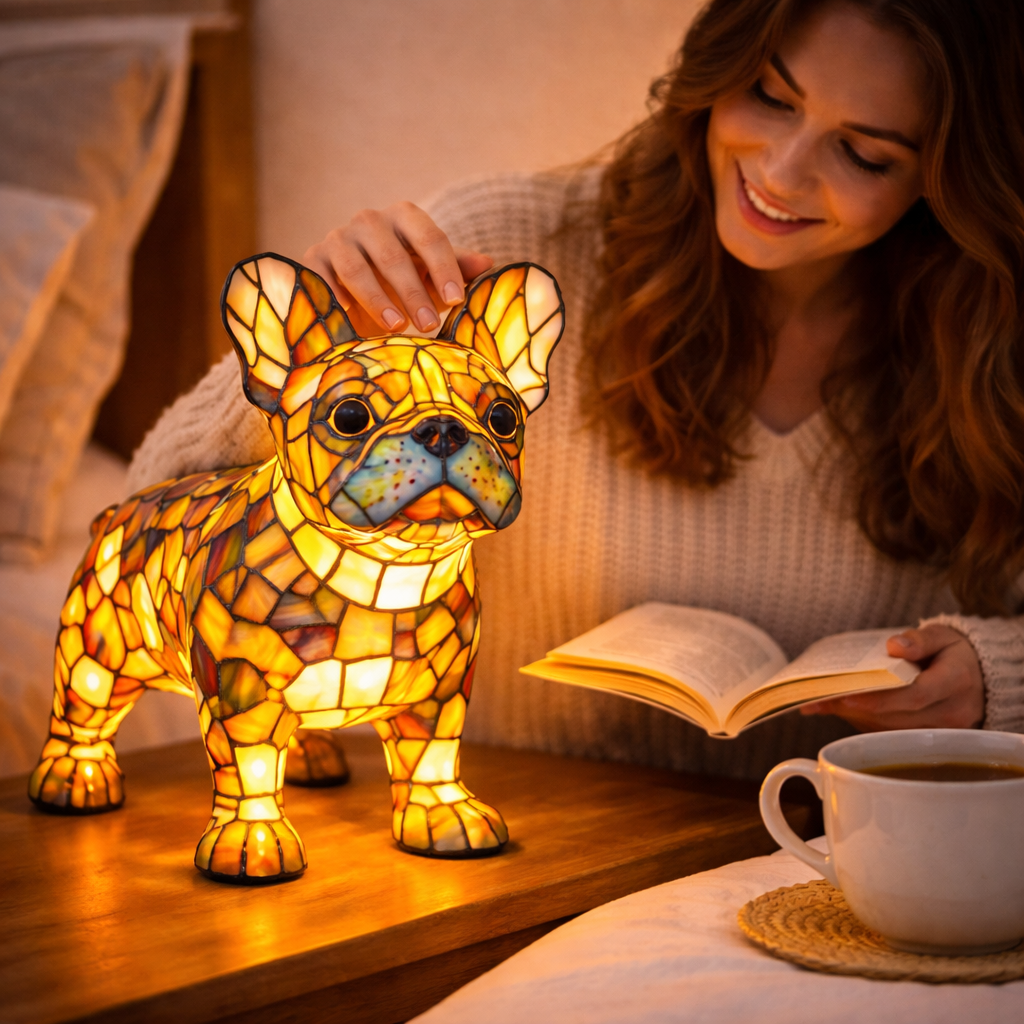Tischlampe Hund Buntglas LED Nachtlicht Dekolampe Schlafzimmer