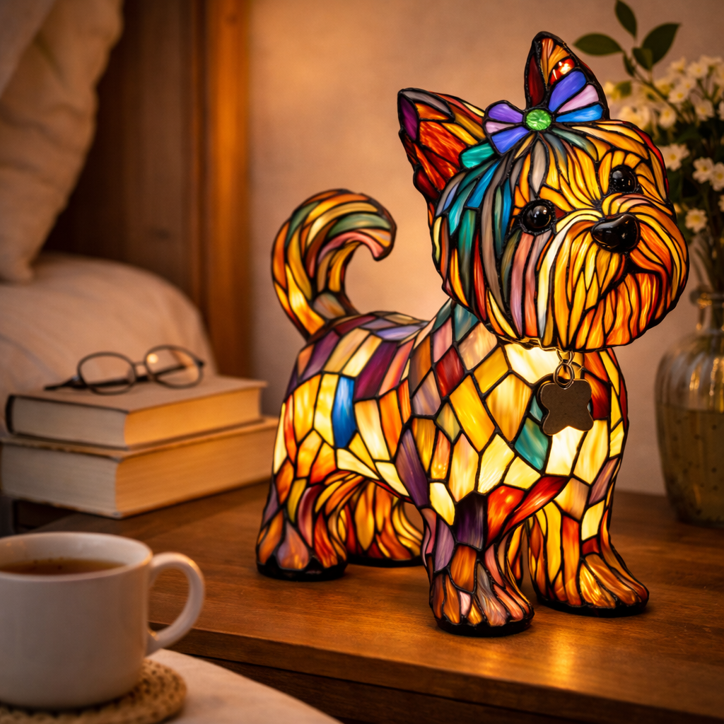 Tischlampe Hund Buntglas LED Nachtlicht Dekolampe Schlafzimmer