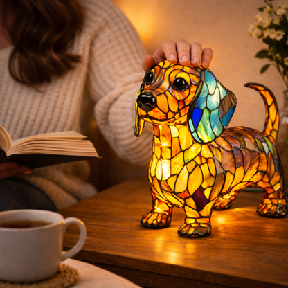 Tischlampe Hund Buntglas LED Nachtlicht Dekolampe Schlafzimmer