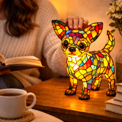 Tischlampe Hund Buntglas LED Nachtlicht Dekolampe Schlafzimmer