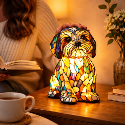 Tischlampe Hund Buntglas LED Nachtlicht Dekolampe Schlafzimmer
