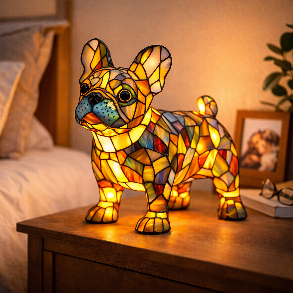 Tischlampe Hund Buntglas LED Nachtlicht Dekolampe Schlafzimmer