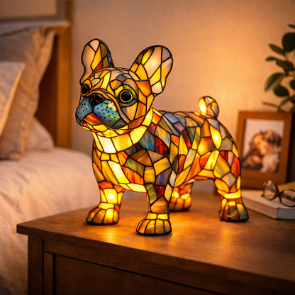 Tischlampe Hund Buntglas LED Nachtlicht Dekolampe Schlafzimmer