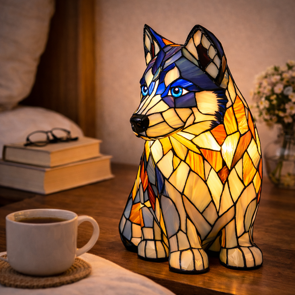 Tischlampe Hund Buntglas LED Nachtlicht Dekolampe Schlafzimmer
