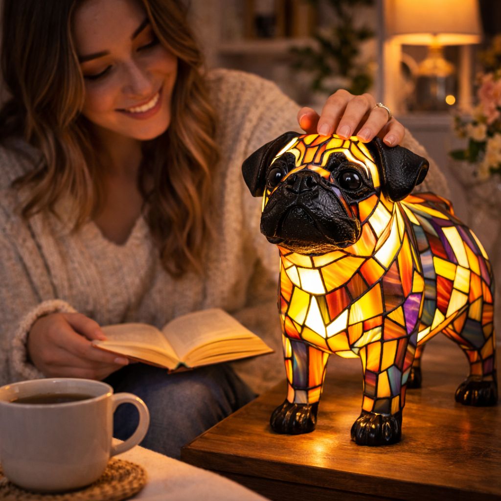 Tischlampe Hund Buntglas LED Nachtlicht Dekolampe Schlafzimmer
