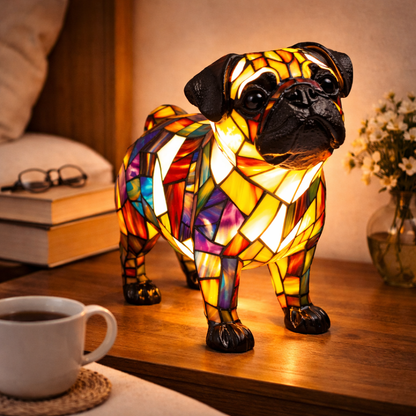 Tischlampe Hund Buntglas LED Nachtlicht Dekolampe Schlafzimmer