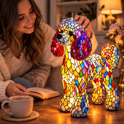 Tischlampe Hund Buntglas LED Nachtlicht Dekolampe Schlafzimmer